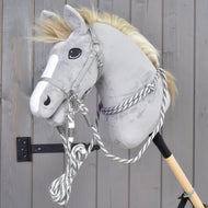 Grey Hobby Horse with a white blaze in the full Set Start Silver: grey halter, cordeo round the neck, reins and lead rope