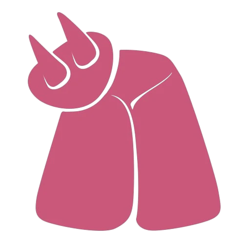 Enkel, stiliseret lyserød illustration af en kos yver med to synlige patter i minimalistisk, abstrakt stil