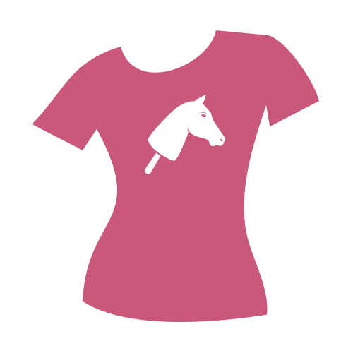 Lyserød, figursyet T-shirt med et hvidt motiv af en kæphest midt på brystet