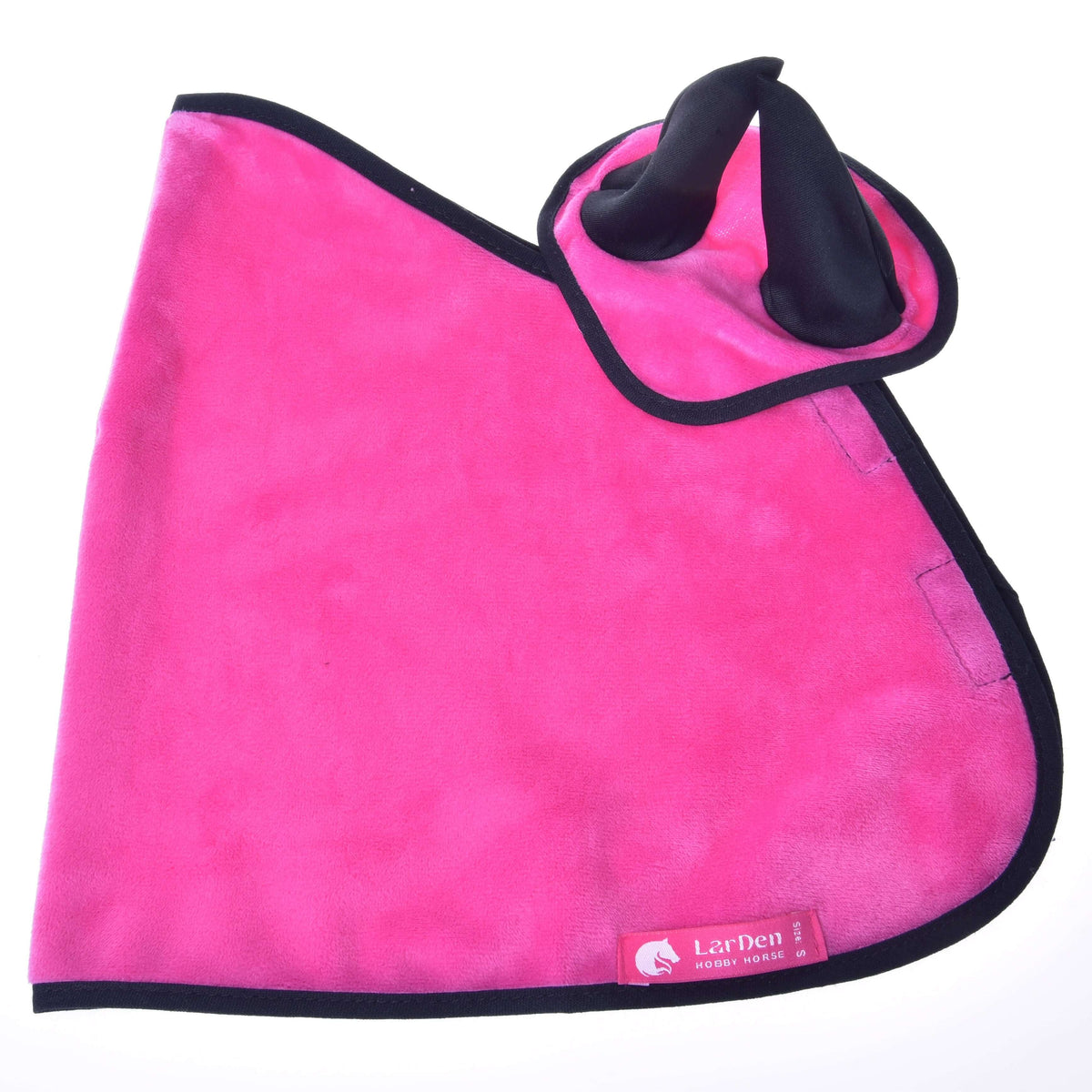 The Set Hot Pink (ear bonnet + blanket) from Hobby Horse LarDen features a vibrant pink color with black trim and a visible logo tag, displayed flat on a white background.
