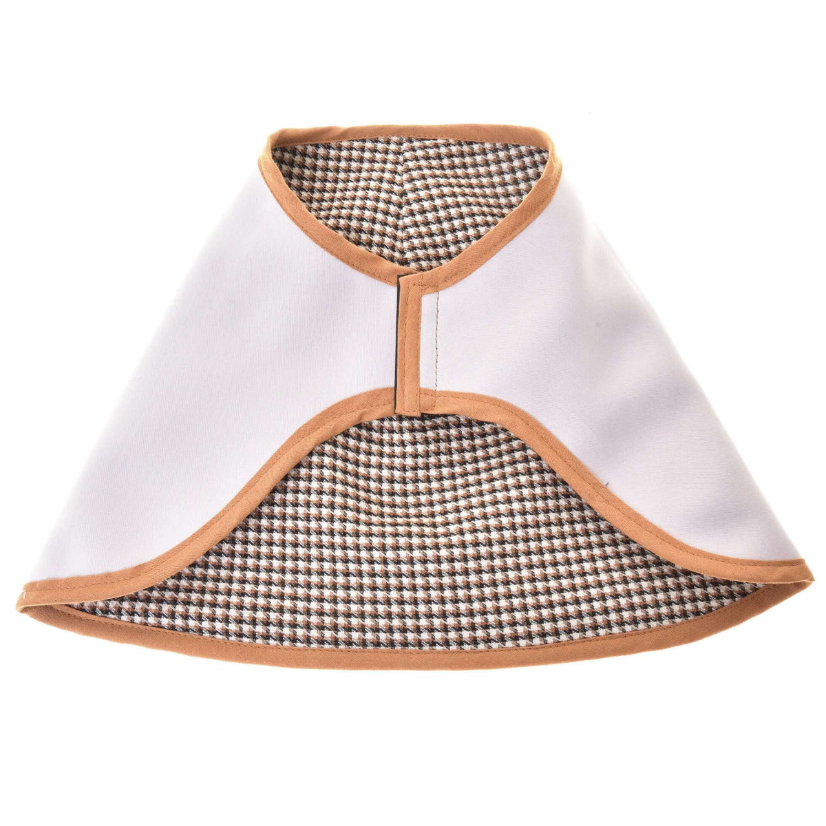 The "Blanket english brown plaid double-sided" by Hobby Horse LarDen features a white outer layer, tan trim, and a brown-and-white houndstooth lining, shown flat on a white background.