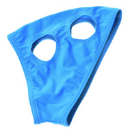The Hobby Horse LarDen "Horse Mask without ears Sky" is a bright blue, stretchy, washable mask with two oval cut-outs—designed for comfort and protection of your hobby horse.