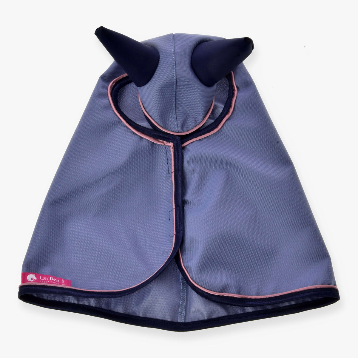 Hobby Horse Raincoat Bloom by LarDen in blue PES fabric with navy edging and pink trim