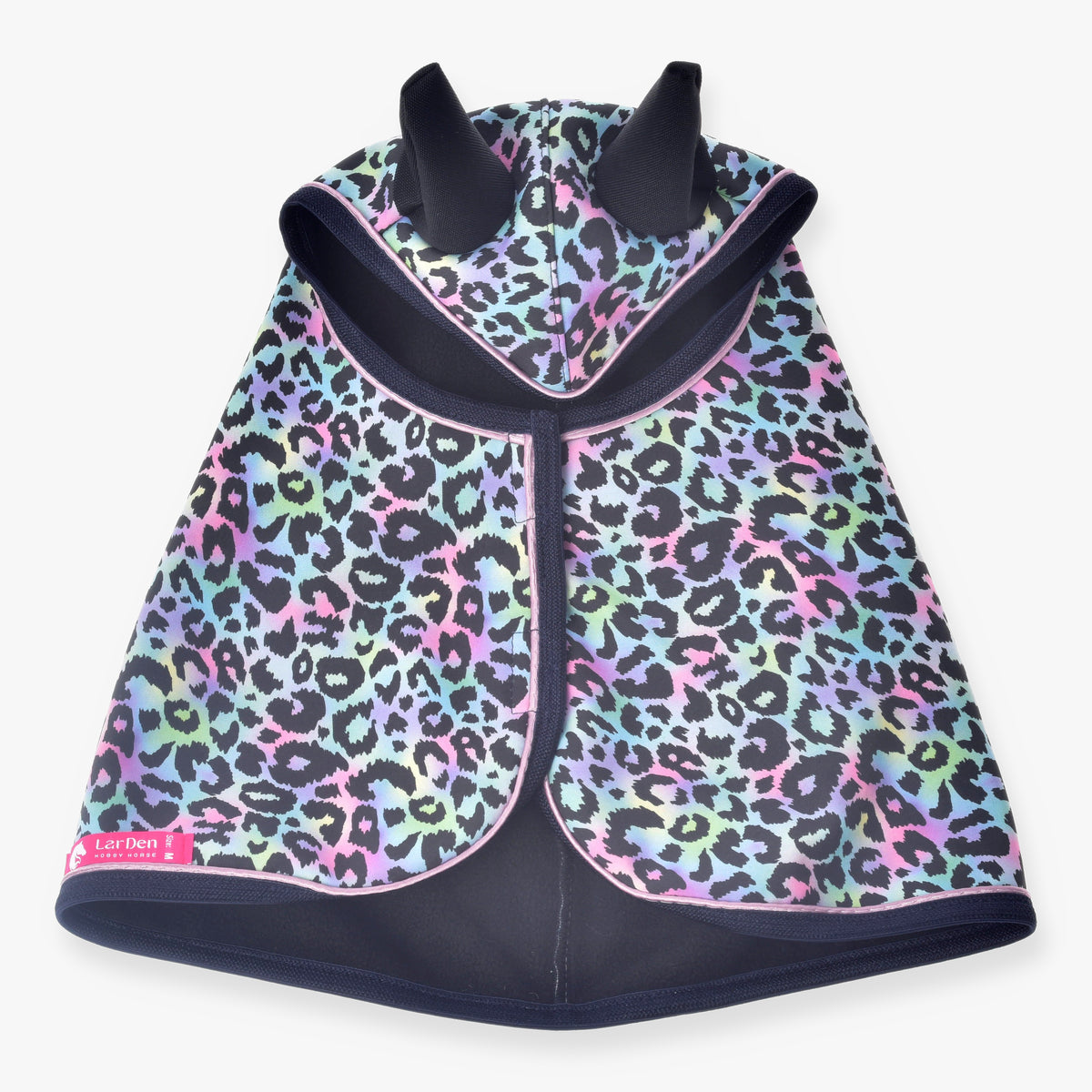 Hobby Horse Raincoat Confetti (softshell) by LarDen with pastel leopard print and black trim