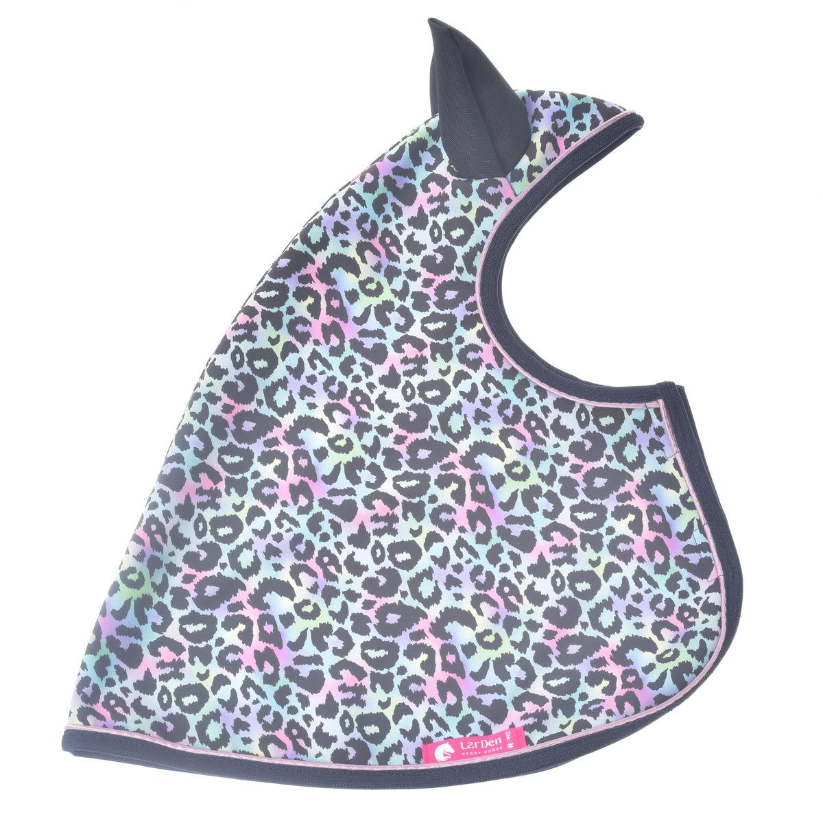 Hobby Horse Raincoat Confetti (softshell) shown from the side with pastel leopard pattern