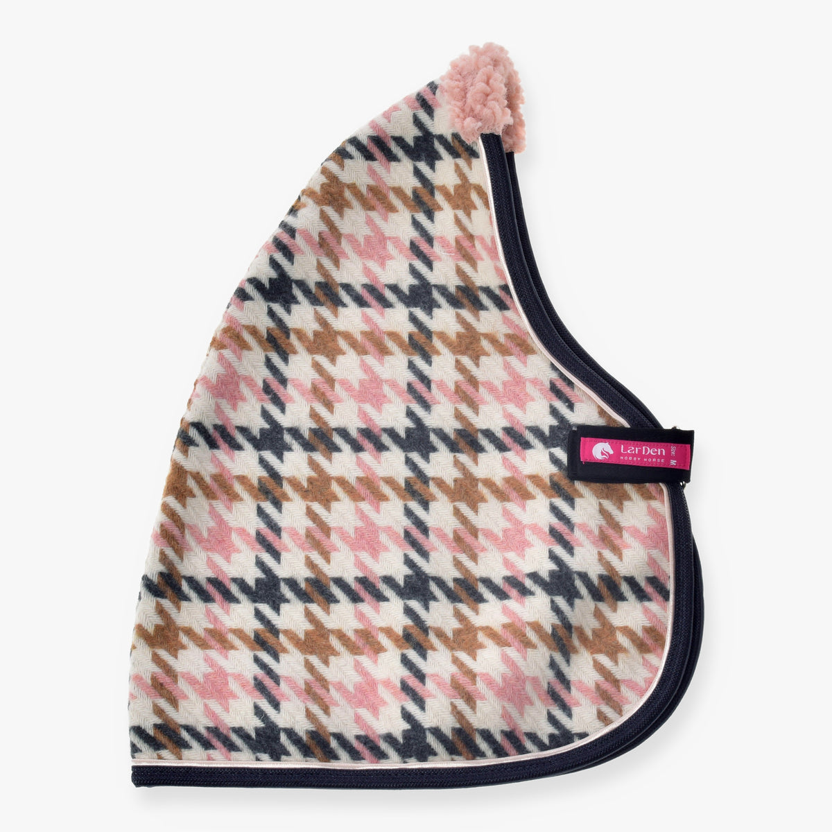 Hobby Horse stalddækken Country Rose fra LarDen med hanefodsmønster i creme, lyserød og karamel, marineblå kant og lyserød fleece