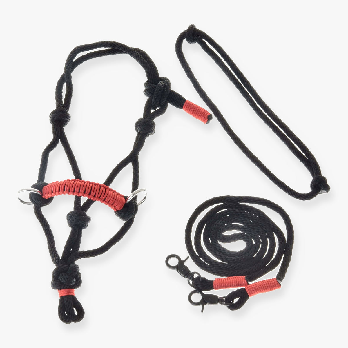 Hobby Horse Rope set Spark by LarDen with black rope halter, lead and red wrapped details
