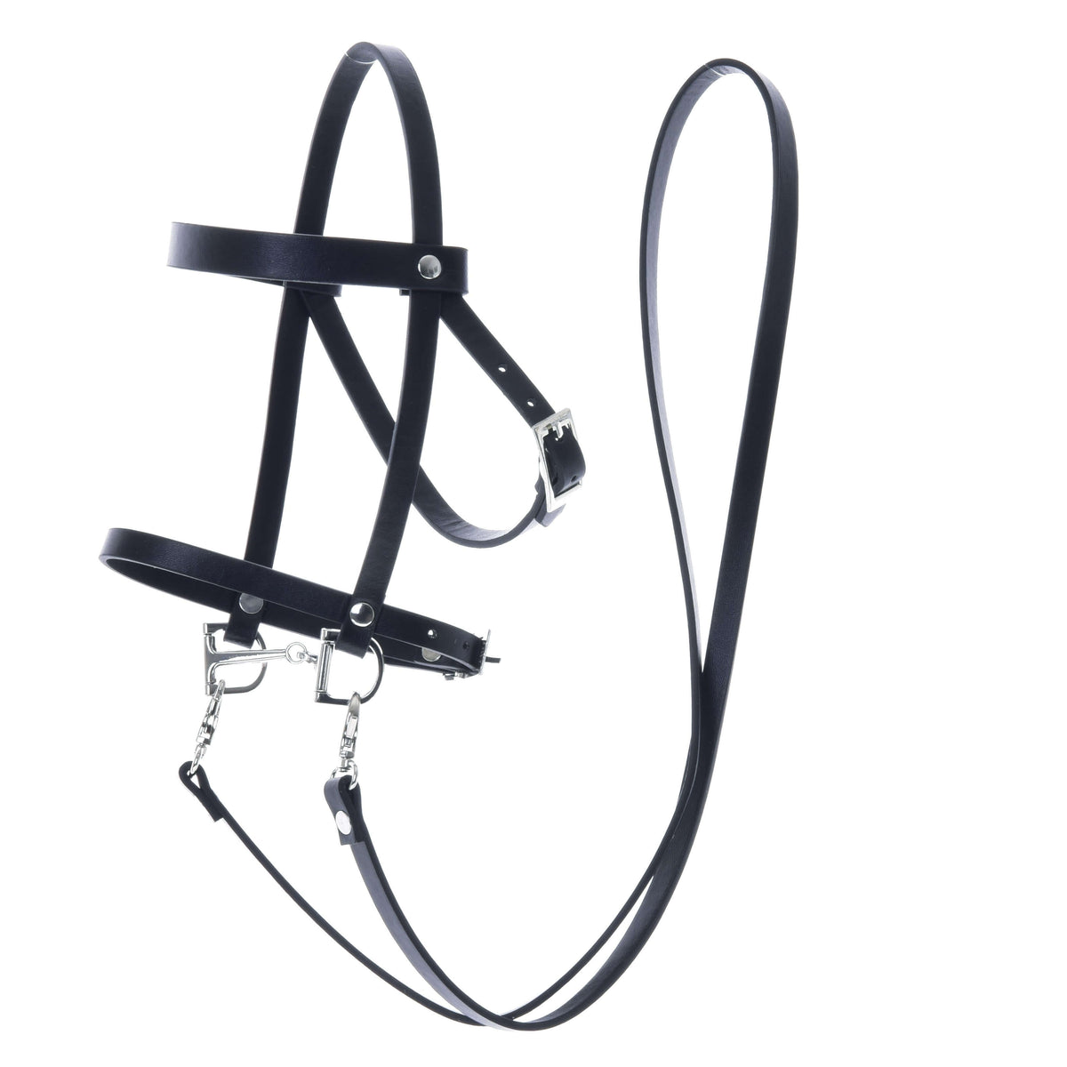 The Set Basic by Hobby Horse LarDen is a black leather bridle with reins and silver hardware, shown on a white background—a classic pick for any equestrian or Hobby Horse fan.