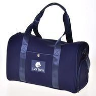 The Sports bag LarDen by Hobby Horse LarDen comes in navy blue with dark blue handles, an adjustable shoulder strap, a front pocket with snap button, and a white LarDen horse head logo—perfect for daily use.