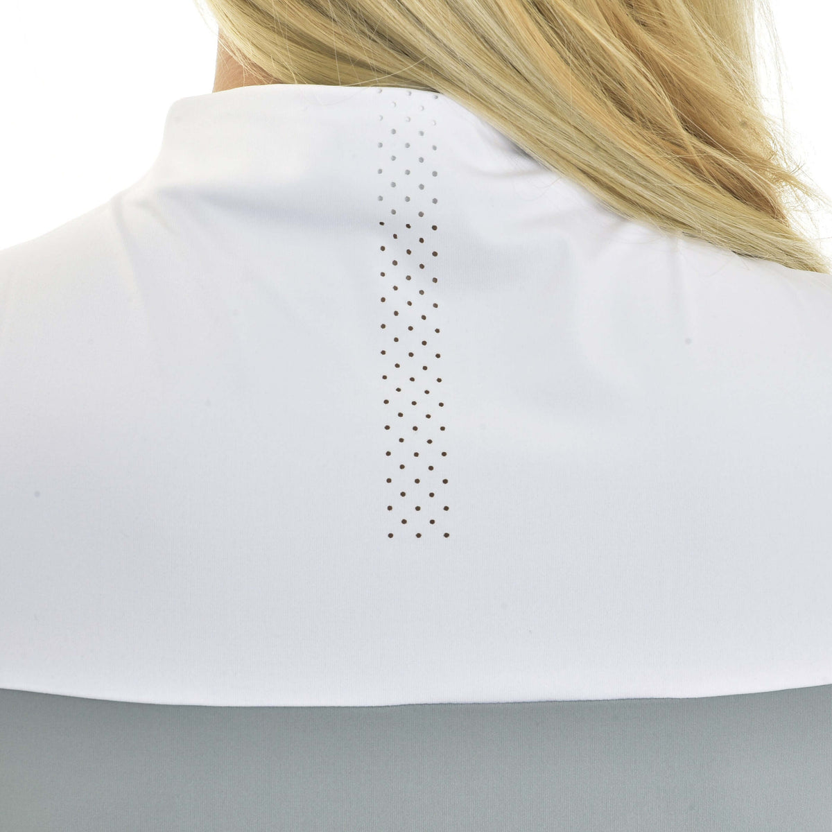 Close-up of the vertical line of tiny ventilation holes on the white back yoke of the Hobby Horse T-Shirt Premium