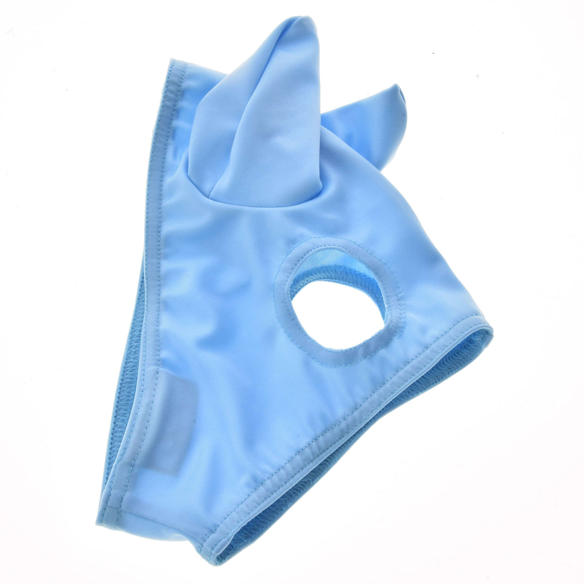 Horse Mask Sky on its own on white, light blue stretch fabric with two ears and a round eye opening
