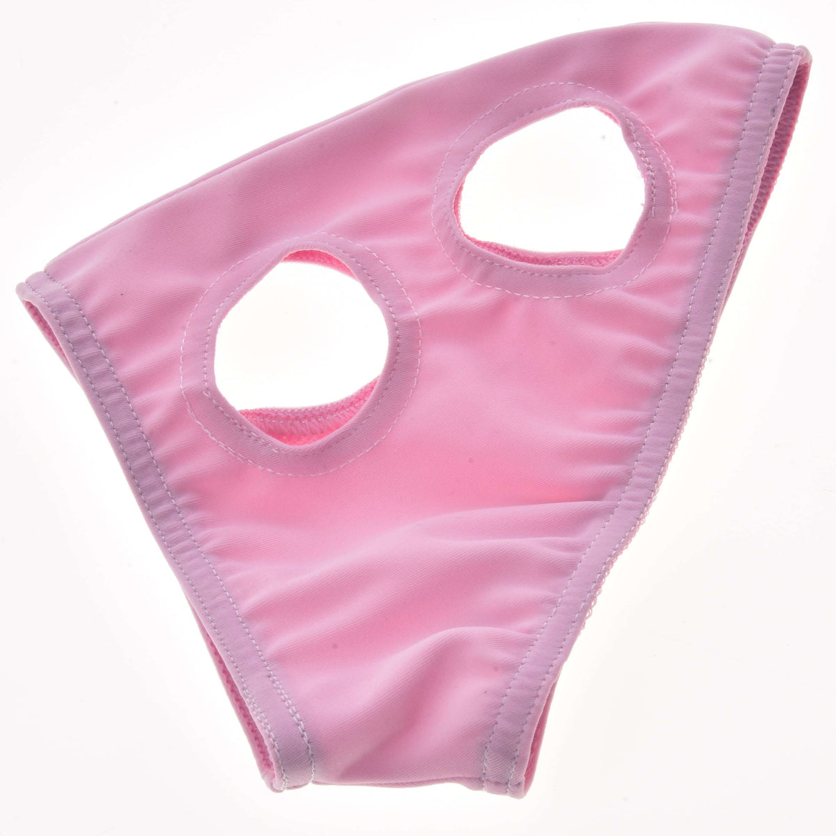 The Horse Mask without ears Pink by Hobby Horse LarDen is soft fabric underwear in light pink with two front holes and visible stitching, ideal for creative repurposing as a washable mask for hobby horses.