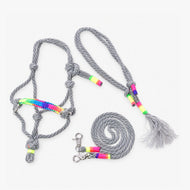 Hobby Horse Rope set Manhattan by LarDen with grey polypropylene rope halter, lead and colourful wraps