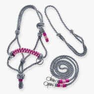 Hobby Horse Rope set Rosie by LarDen with gray paracord halter, pink braid and metal clips