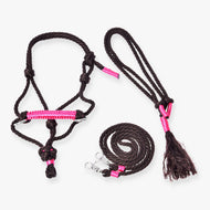 Hobby Horse Rope set Noir Cocoa by LarDen with brown rope halter, lead and bright pink wrapped details
