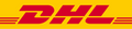 DHL logo featuring bold red letters DHL with three horizontal red stripes on each side, set against a bright yellow background, reminiscent of the vibrant energy found at a Hobby Horsing event.