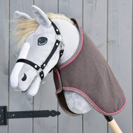Brown Hobby Horse blanket with bright pink piping worn on a grey Hobby Horse