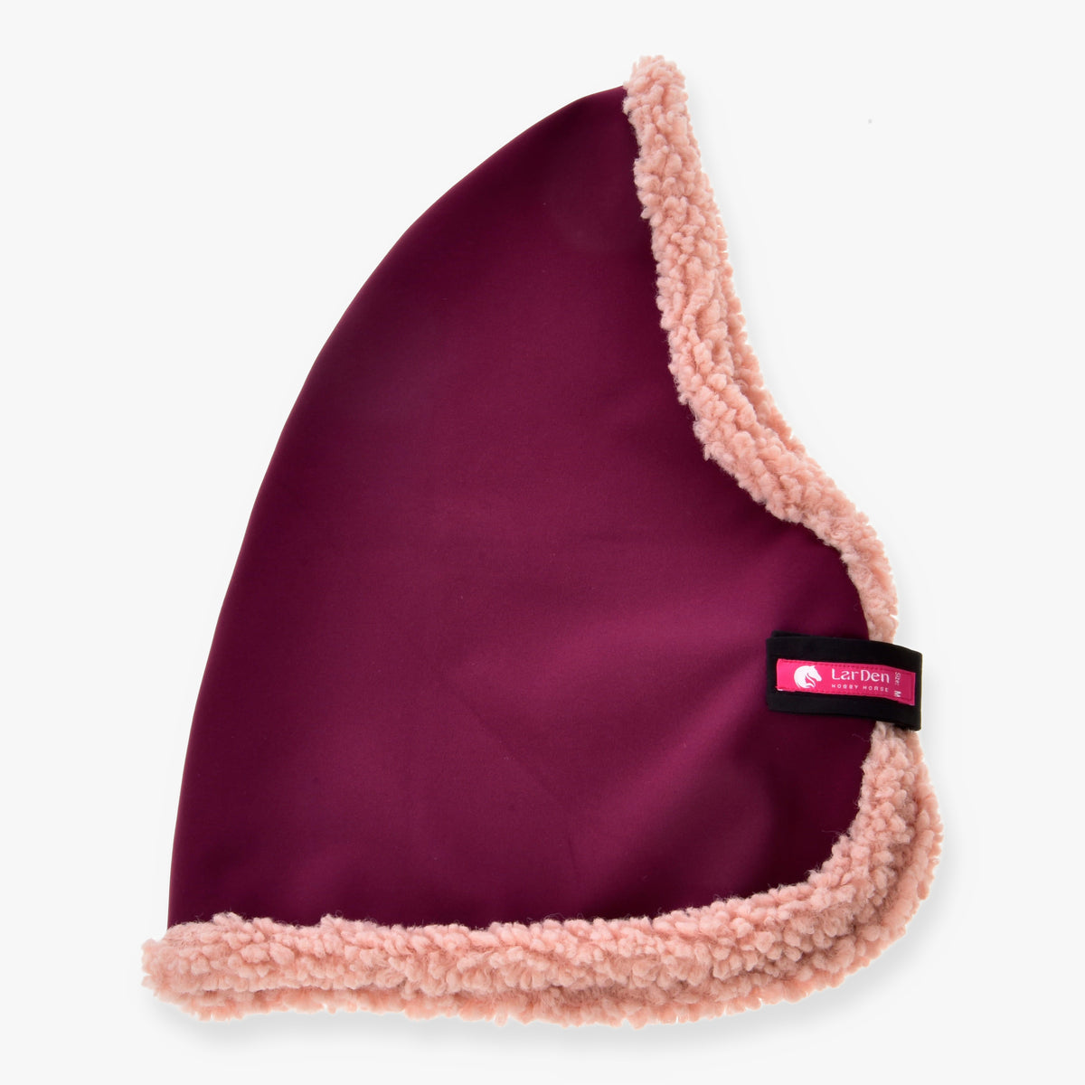 Hobby Horse stalddækken Royal Burgundy fra LarDen i dyb bordeaux med blød kant af rosa krøllet fleece hele vejen rundt