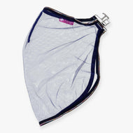 The Fly sheet LarDen by Hobby Horse LarDen is a transparent mesh PES horse fly mask with navy blue trim, two metal buckles, and a pink label—ideal to pair with your favorite fly sheet or hobby horse accessories.