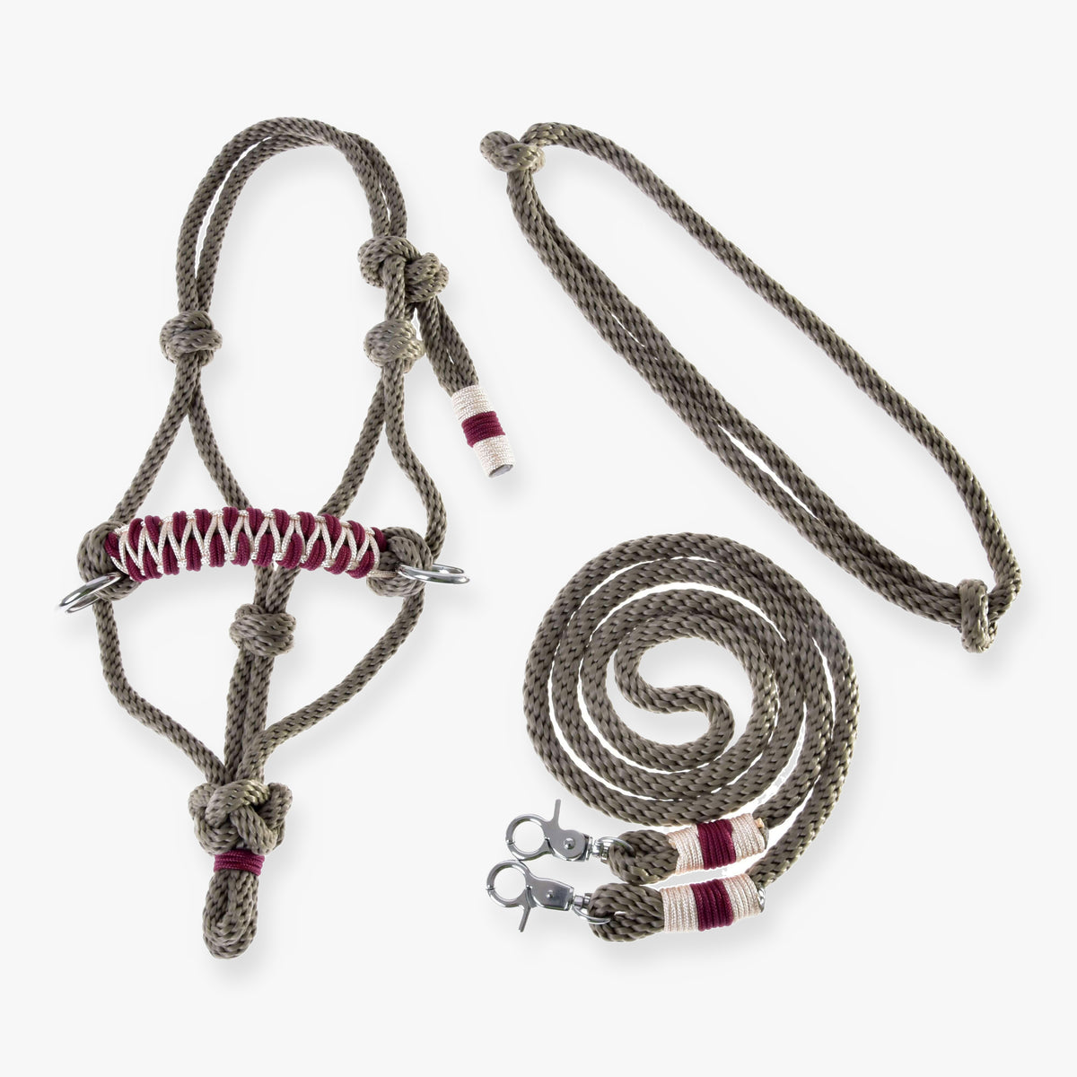 Hobby Horse Rope set Eleganza by LarDen with beige rope halter, red accents and matching leads
