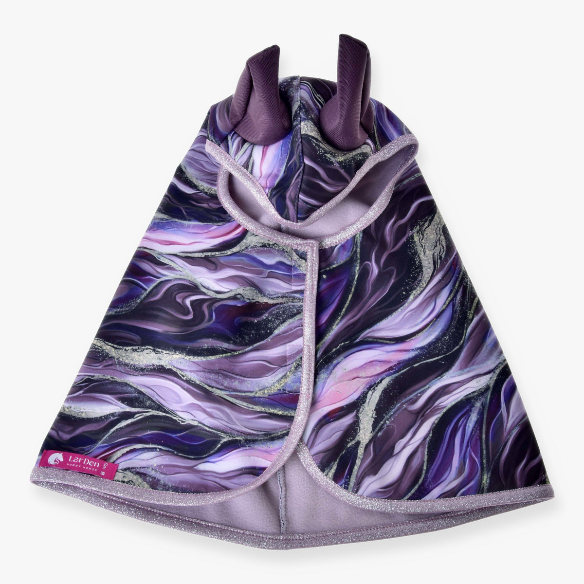 Hobby Horse Raincoat Galaxy Space by LarDen in purple and grey swirls with glittery trim