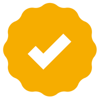 A yellow badge with wavy edges featuring a large white checkmark in the center, symbolizing verification or approval in Hobby Horsing achievements.