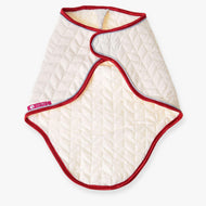 A quilted white pet jacket by Hobby Horse LarDen, the Travel Rug Italy features red trim, a velcro closure, curved edges, and diamond stitching—evoking a lightweight horse rug for your smaller companion.