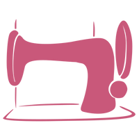 Minimalist pink illustration of a sewing machine on a light gray background, using simple, curved lines and shapes to outline the form—perfect for crafting or hobby horsing enthusiasts.