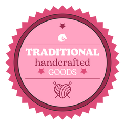 Traditional handcrafted goods seal with yarn and Hobby Horse icon
