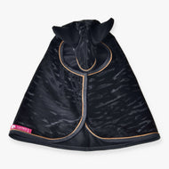 Hobby Horse Raincoat Luxury by LarDen in black PES fabric with gold-toned trim and ear covers