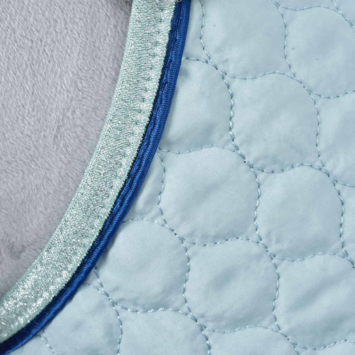 Hobby Horse Set Mint blanket detail with light blue quilted PES fabric and dark blue trim