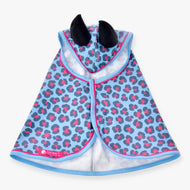 Hobby Horse Raincoat Blue Leopard by LarDen with blue leopard print, pink trim and black ear openings