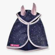 Hobby Horse Raincoat Pinkie Blue by LarDen in navy with raindrop print, pink ears and pale trim