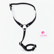 Hobby Horse Breastgirth with fur Espresso by LarDen in black leatherette with white fur trim