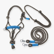 Hobby Horse Rope set Nature Blue by LarDen with grey rope halter, blue wraps and metal clips