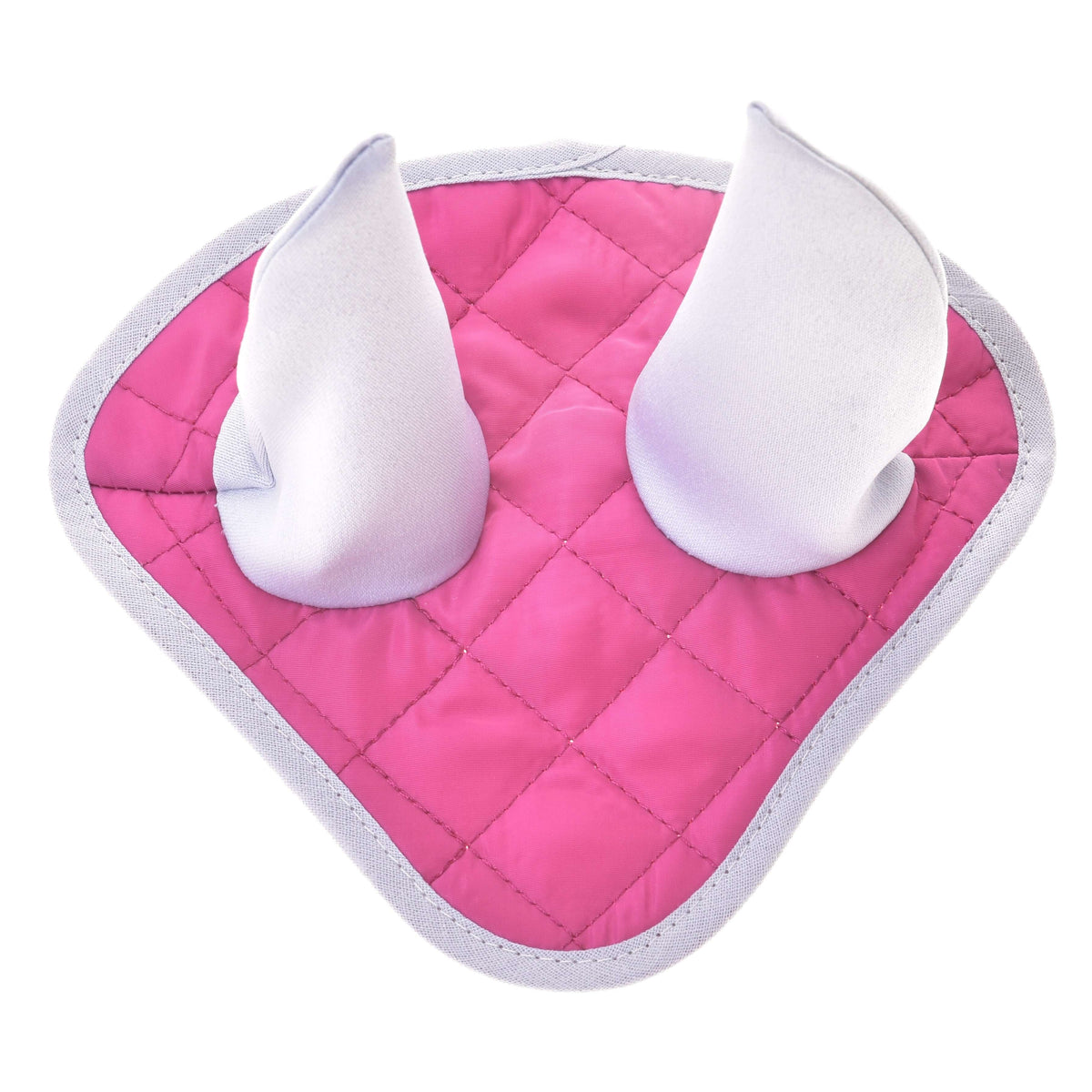 The Set Hot Pink Silver by Hobby Horse LarDen features quilted hot pink fabric with two white ear-like shapes and a silver trim—perfect as a whimsical ear bonnet or playful blanket accent.