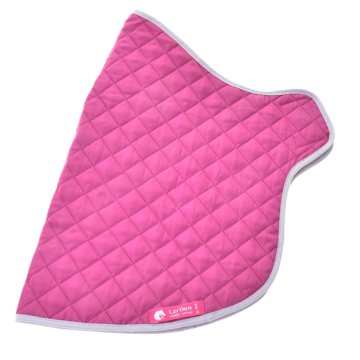 A hot pink quilted pad with silver edging from Hobby Horse LarDen’s Set Hot Pink Silver—designed for comfort and pairing perfectly with your matching blanket set or ear bonnet.