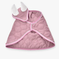The Hobby Horse LarDen Set Dusty Rose features a quilted light purple pet cape with white trim and two soft white horns on a matching collar, resembling a whimsical ear bonnet. Shown laid flat on a white background.