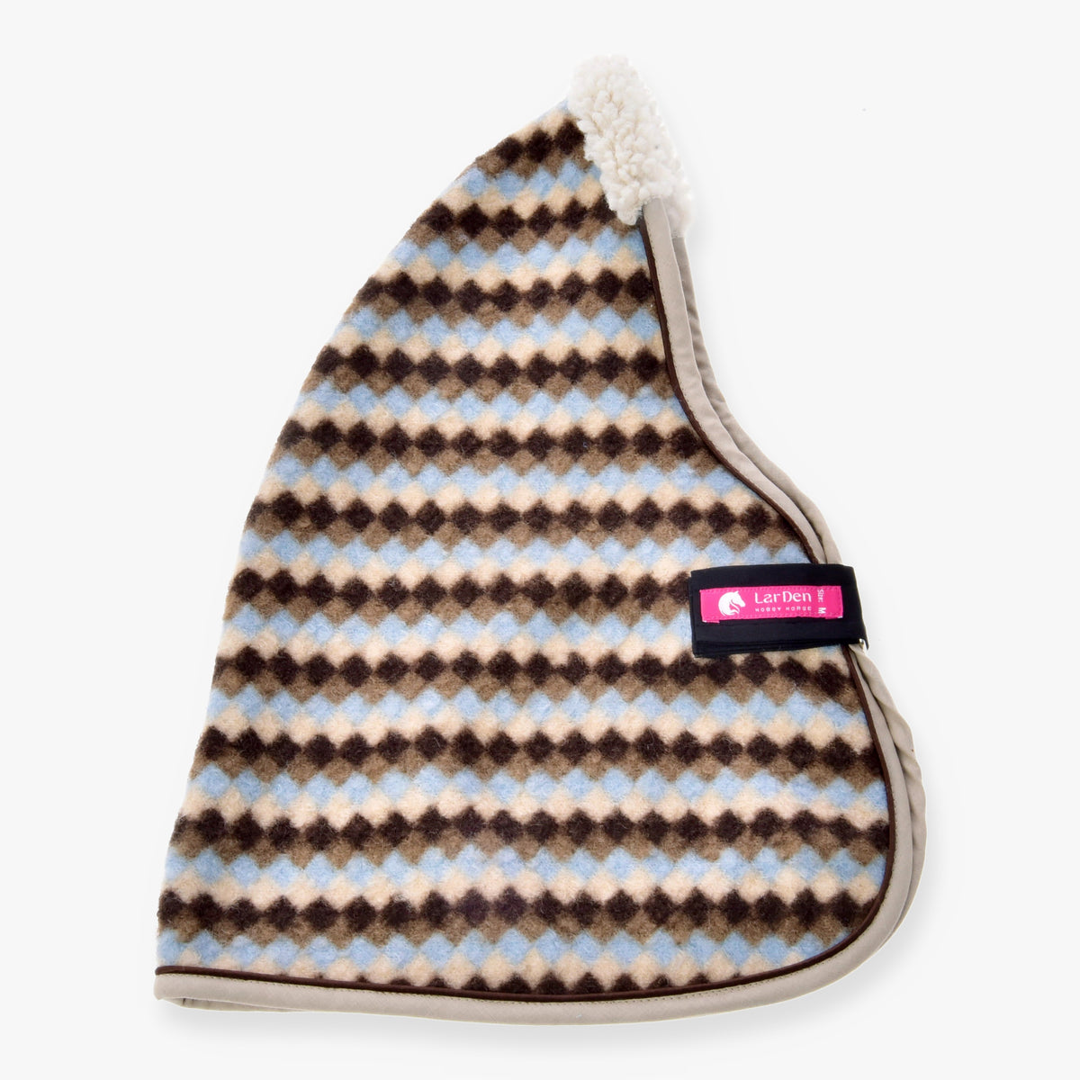 Hobby Horse stalddækken Pastel Argyle fra LarDen i fleece med rækker af brune, cremefarvede og lyseblå ruder og cremefarvet krave