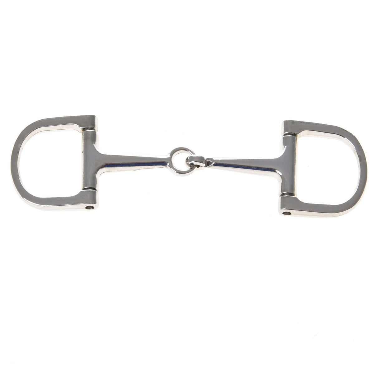 The Hobby Horse LarDen Bit D-Ring is a metal snaffle bit with two D-shaped rings and a jointed mouthpiece, suitable for English and Western bridles, and comes in various horse bit sizes.