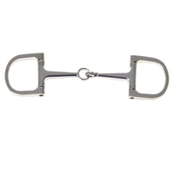 The Hobby Horse LarDen Bit D-Ring is a metal snaffle bit with two D-shaped rings and a jointed mouthpiece, suitable for English and Western bridles, and comes in various horse bit sizes.