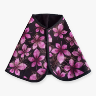 The Hobby Horse LarDen Blanket Chestnut Purple is a black softshell horse blanket with bold pink and purple floral patterns and gold accents, featuring large leaves and flowers, shown flat on a white background.