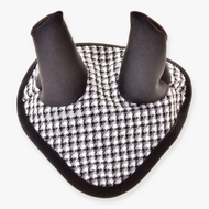 The Hobby Horse LarDen Ear Bonnet English Black Plaid features a black and white plaid pattern with two upright extensions and a rounded triangular base, providing stylish insect protection for your horse.
