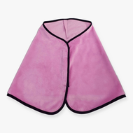 The Blanket Rose by Hobby Horse LarDen is a pink microfiber salon cape with black trim and a front hook-and-loop closure, laid flat on white background, resembling a stylish training or hobby horse blanket.