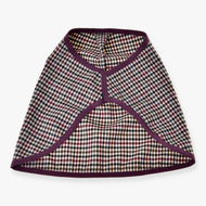 The Hobby Horse LarDen Blanket Western Colorado is a sleeveless pet jacket with purple trim, featuring a plaid pattern of small black, red, and beige checks on white, inspired by classic Hobby Horse blanket designs.