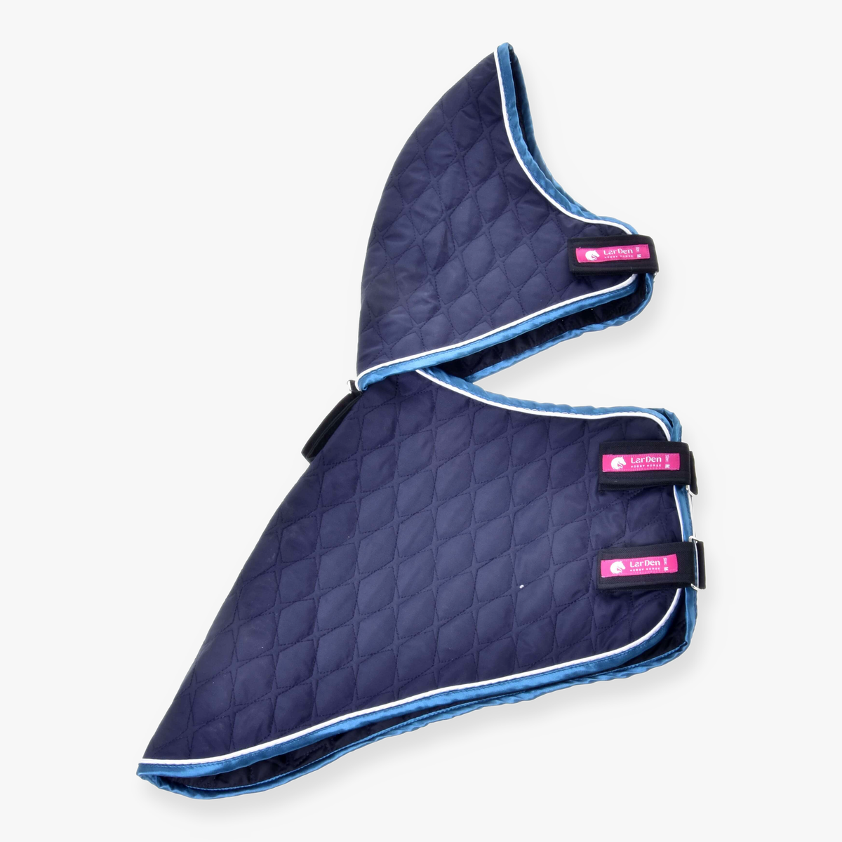 Hobby Horse Blanket with removable neck cover Mandarin by LarDen in navy quilting with blue trim and three straps