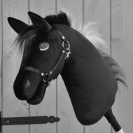 The Hobby Horse LarDen's "Hobby Horse Bond with Black Halter" is a striking black Hanoverian stallion plush hobby horse, featuring a bridle and stick handle—an ideal pick for any Hobby Horse Bond enthusiast.