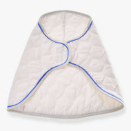 The Hobby Horse LarDen Blanket Cream Pearl is a white, quilted, oval horse training blanket with gray edging and blue trim, folded into a wrap and photographed on a plain white background.
