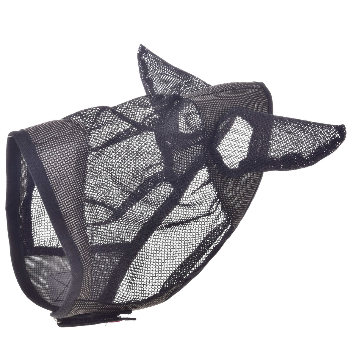 Hobby Horse Fly Mask De Luxe Grey turned to show the open inside, the fastening strap and the mesh ear covers