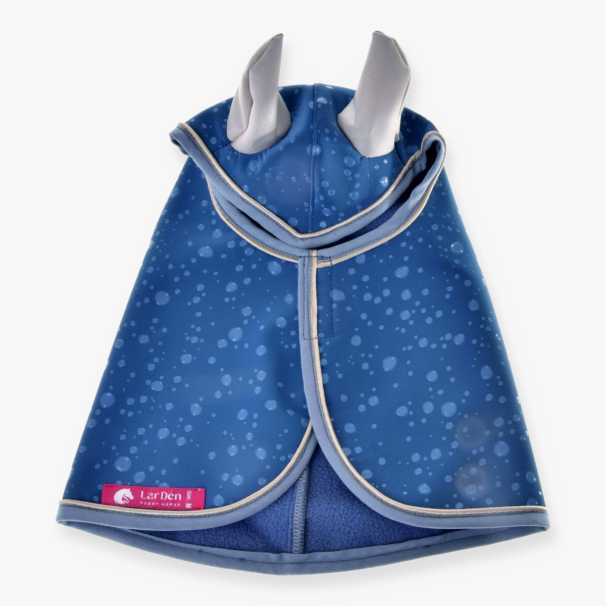 Hobby Horse Raincoat Dolly by LarDen in blue PES with water droplet pattern and grey trim